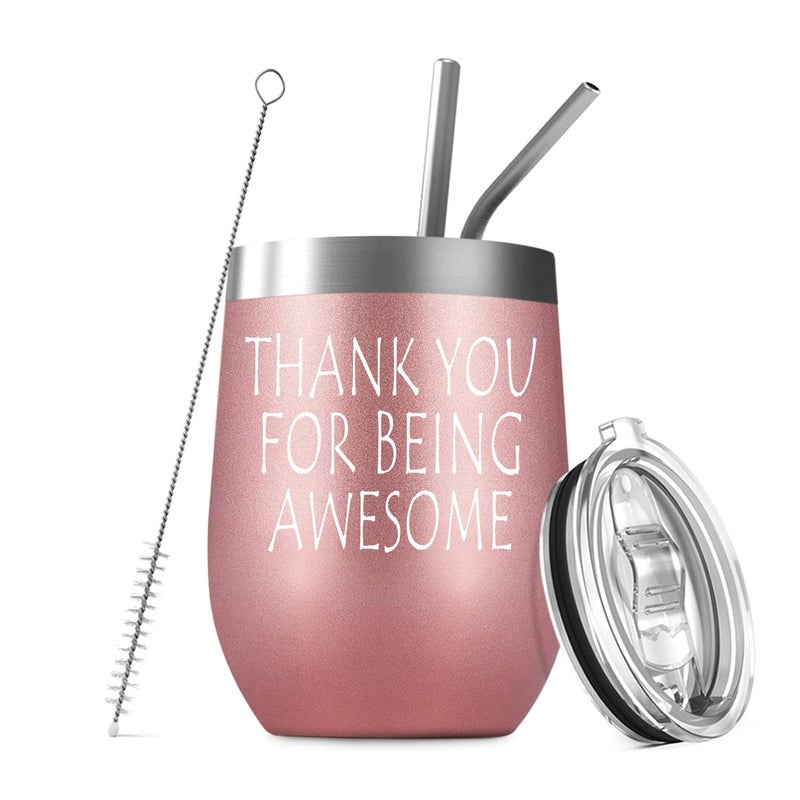 Deitybless Funny Thank You Gifts - Thank You for Being Awesome - Friendship, Birthday or Appreciation Gift, Stainless Steel Wine Tumbler - Image 1